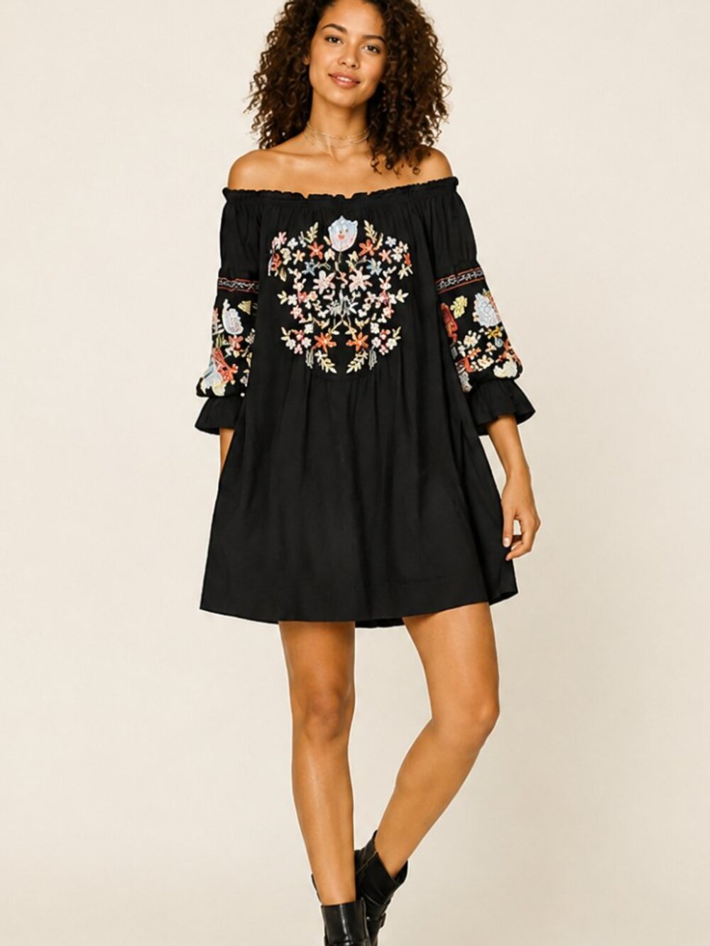 Free People Fleur Du Jour Embroidered Off Shoulder Mini Dress